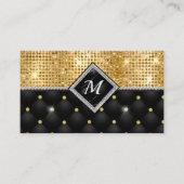 Chique girly faux glitter goud zwart monogram afsprakenkaartje (Voorkant)