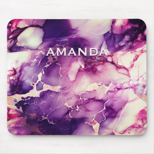 Chique girly faux glitter marmer art monogram muismat (Voorkant)