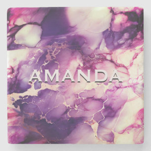 Chique girly faux glitter marmer art monogram stenen onderzetter