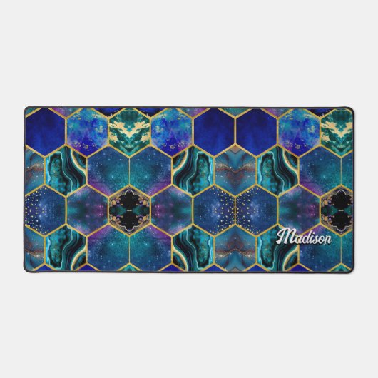 Chique girly faux Glitter Turquoise blauw geometri Bureaumat (Voorkant)