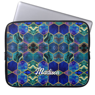 Chique girly faux Glitter Turquoise blauw geometri Laptop Sleeve