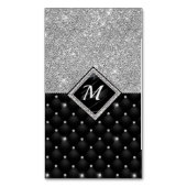 Chique girly faux glitter zilver zwart monogram magnetisch visitekaartje (Voorkant Verticaal)