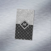 Chique girly faux glitter zilver zwart monogram magnetisch visitekaartje (Voorbeeld)