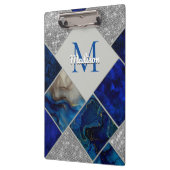 Chique girly faux Glitter zilveren blauw geometris Klembord (Links)