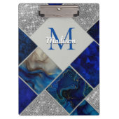 Chique girly faux Glitter zilveren blauw geometris Klembord (Voorkant)