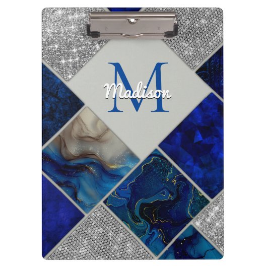 Chique girly faux Glitter zilveren blauw geometris Klembord (Voorkant)