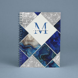 Chique girly faux Glitter zilveren blauw geometris Notitieboek