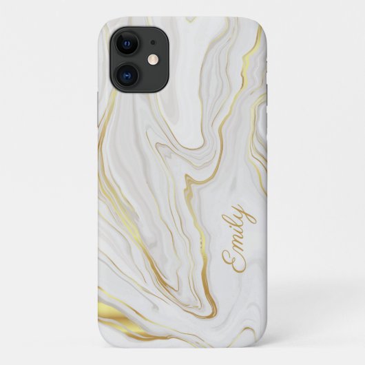 Chique Girly Goud en Wit Marmer Gepersonaliseerde Case-Mate iPhone Case (Achterkant)