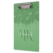 Chique Girly Groene Glitter Drips Monogram Met Naa Klembord (Links)