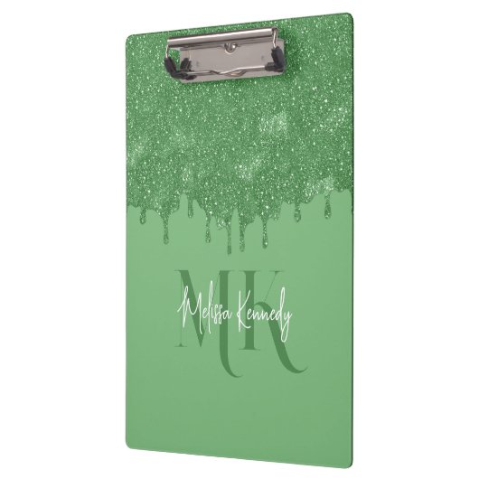 Chique Girly Groene Glitter Drips Monogram Met Naa Klembord (Links)