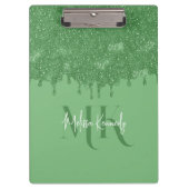 Chique Girly Groene Glitter Drips Monogram Met Naa Klembord (Voorkant)