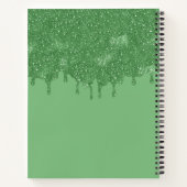Chique Girly Groene Glitter Drips Monogram Met Naa Notitieboek (Achterkant)