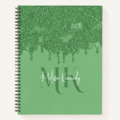 Chique Girly Groene Glitter Drips Monogram Met Naa Notitieboek (Voorkant)