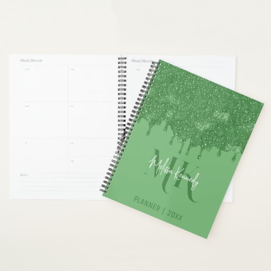 Chique Girly Groene Glitter Drips Monogram Met Naa Planner (Display)