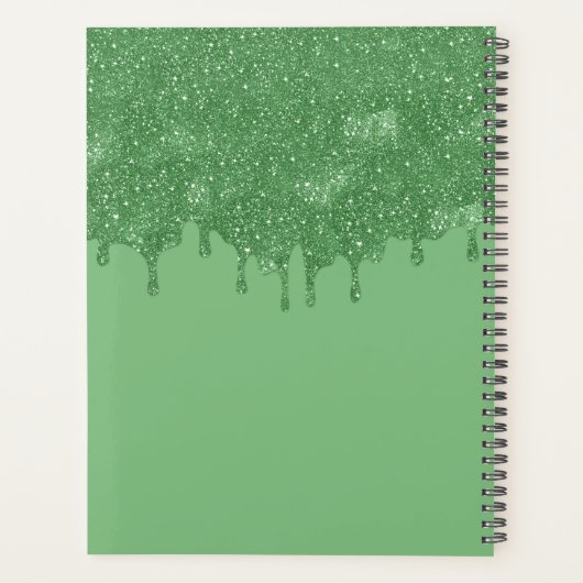 Chique Girly Groene Glitter Drips Monogram Met Naa Planner (Achterkant)