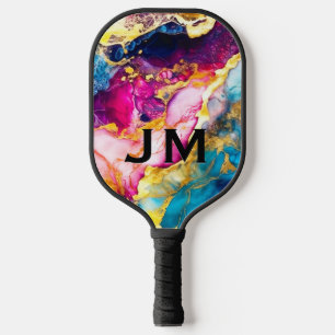 Chique girly kleurrijke marmeren faux glitter mono pickleball paddle