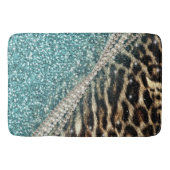 Chique Girly Leopard Print Blauw Glitter Badmat (Voorkant)