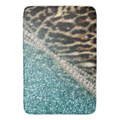 Chique Girly Leopard Print Blauw Glitter Badmat (Voorkant Verticaal)