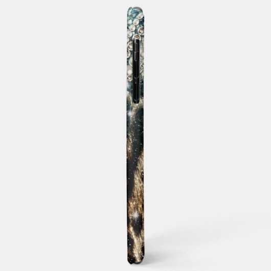 Chique Girly Leopard Print Blauw Glitter Case-Mate iPhone Case (Achterkant/links)