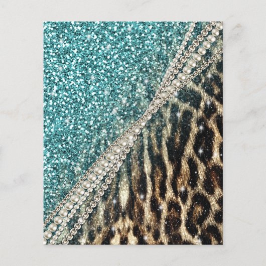 Chique Girly Leopard Print Blauw Glitter Flyer (Voorkant)