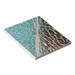 Chique Girly Leopard Print Blauw Glitter Notitieblok