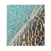 Chique Girly Leopard Print Blauw Glitter Notitieblok (Voorkant)