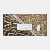 Chique Girly Leopard Print Gouden Glitter Bureaumat (Keyboard & Muis)