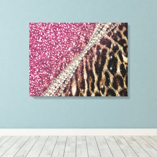 Chique Girly Leopard Print Roze Glitter (Insitu (Houten vloer))