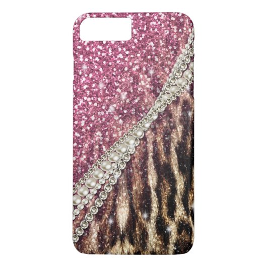Chique Girly Leopard Print Roze Glitter Case-Mate iPhone Case (Achterkant)
