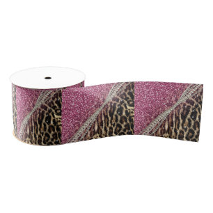 Chique Girly Leopard Print Roze Glitter Grosgrain Lint