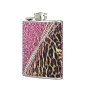 Chique Girly Leopard Print Roze Glitter Heupfles (Links)
