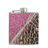 Chique Girly Leopard Print Roze Glitter Heupfles (Voorkant)