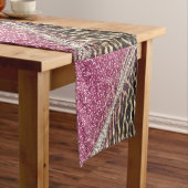 Chique Girly Leopard Print Roze Glitter Korte Tafelloper (Voorbeeld)