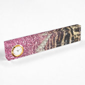 Chique Girly Leopard Print Roze Glitter Naambordje