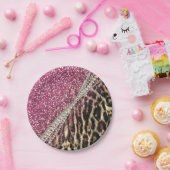 Chique Girly Leopard Print Roze Glitter Papieren Bordje (Feest)
