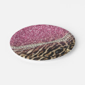 Chique Girly Leopard Print Roze Glitter Papieren Bordje (Gekanteld)