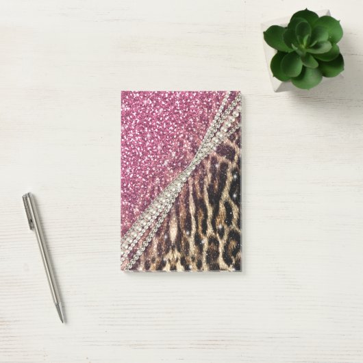 Chique Girly Leopard Print Roze Glitter Post-it® Notes (Kantoor)