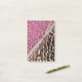 Chique Girly Leopard Print Roze Glitter Post-it® Notes (Op bureau)