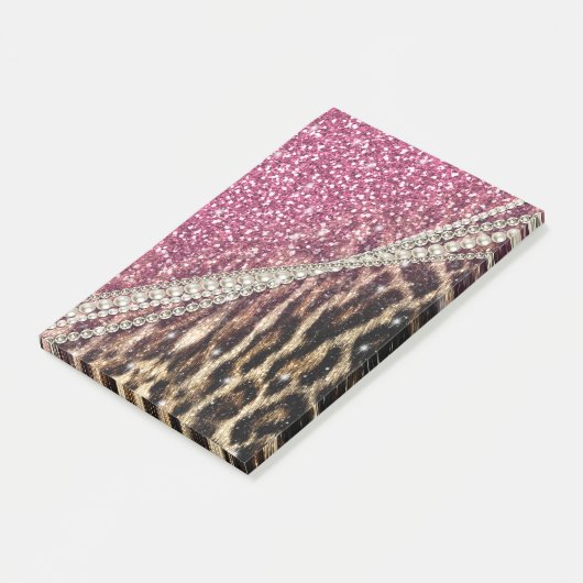 Chique Girly Leopard Print Roze Glitter Post-it® Notes (Schuin)