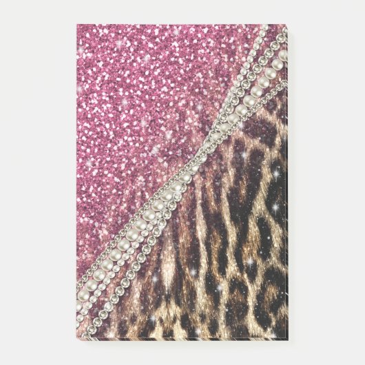 Chique Girly Leopard Print Roze Glitter Post-it® Notes (Voorkant)
