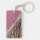 Chique Girly Leopard Print Roze Glitter Sleutelhanger (achterkant)