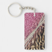 Chique Girly Leopard Print Roze Glitter Sleutelhanger (Voorkant)
