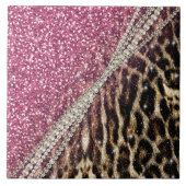 Chique Girly Leopard Print Roze Glitter Tegeltje (Voorkant)
