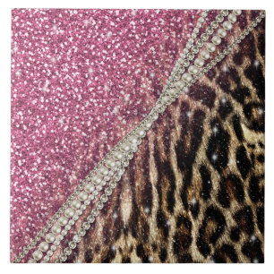 Chique Girly Leopard Print Roze Glitter Tegeltje