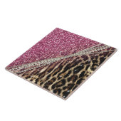 Chique Girly Leopard Print Roze Glitter Tegeltje (Zijkant)