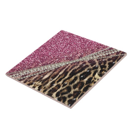 Chique Girly Leopard Print Roze Glitter Tegeltje (Zijkant)