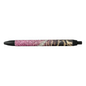 Chique Girly Leopard Print Roze Glitter Zwarte Inkt Pen (Voorkant)