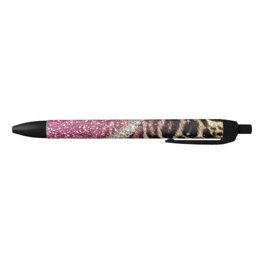Chique Girly Leopard Print Roze Glitter Zwarte Inkt Pen (Bodem)