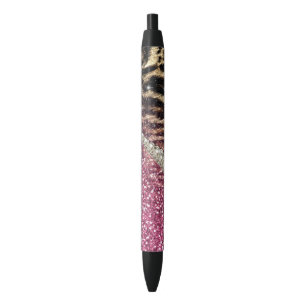 Chique Girly Leopard Print Roze Glitter Zwarte Inkt Pen