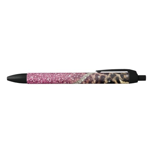 Chique Girly Leopard Print Roze Glitter Zwarte Inkt Pen (Bovenkant)